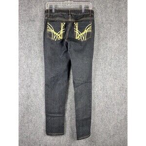 Cara Jeans Womens 7/8 Skinny Jeans Dark Wash Yellow Embroidered Pockets Y2K